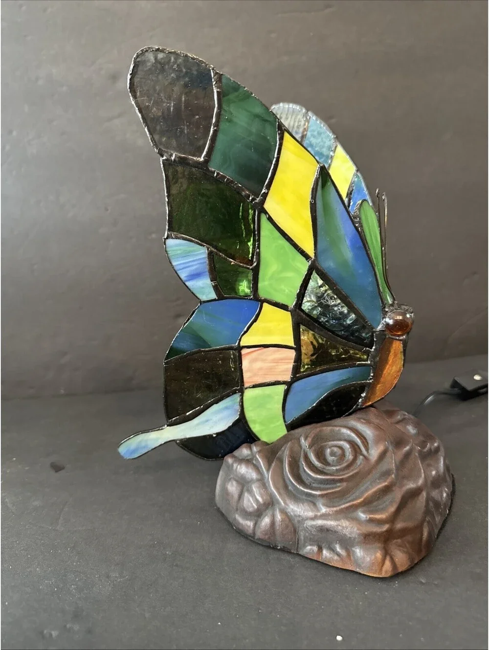 Tiffany Style Butterfly Accent Table Lamp Night Light 9.5” Tall Stained Glass